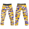 Athletic sports compression tights for youth and adult football, basketball, running, track, etc printed with predator purple yellow white LSU Tigers Minnesota Vikings