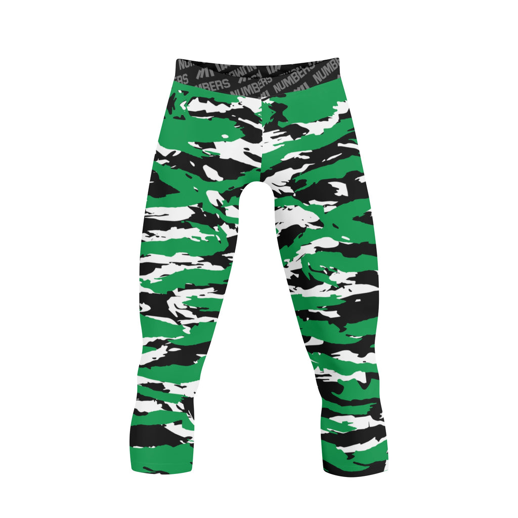 Athletic sports compression tights for youth and adult football, basketball, running, track, etc printed with predator green black white Boston Celtics 