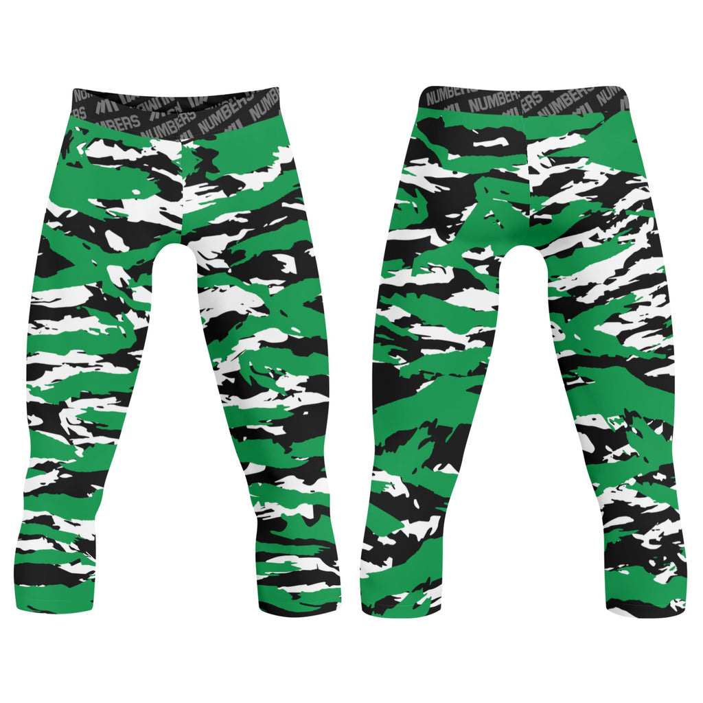 Athletic sports compression tights for youth and adult football, basketball, running, track, etc printed with predator green black white Boston Celtics 