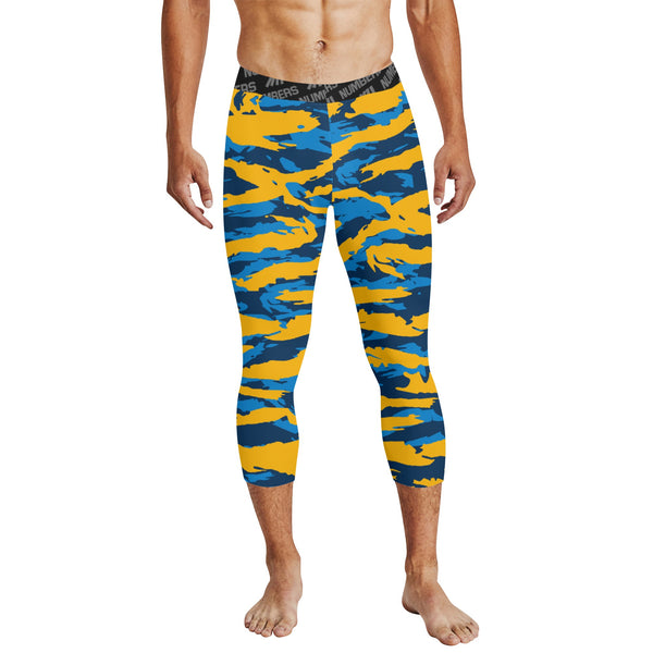 Athletic sports compression tights for youth and adult football, basketball, running, track, etc printed with predator blue baby blue yellow Los Angeles Chargers