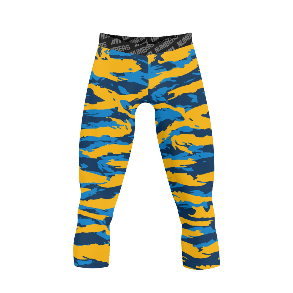 Athletic sports compression tights for youth and adult football, basketball, running, track, etc printed with predator blue baby blue yellow Los Angeles Chargers