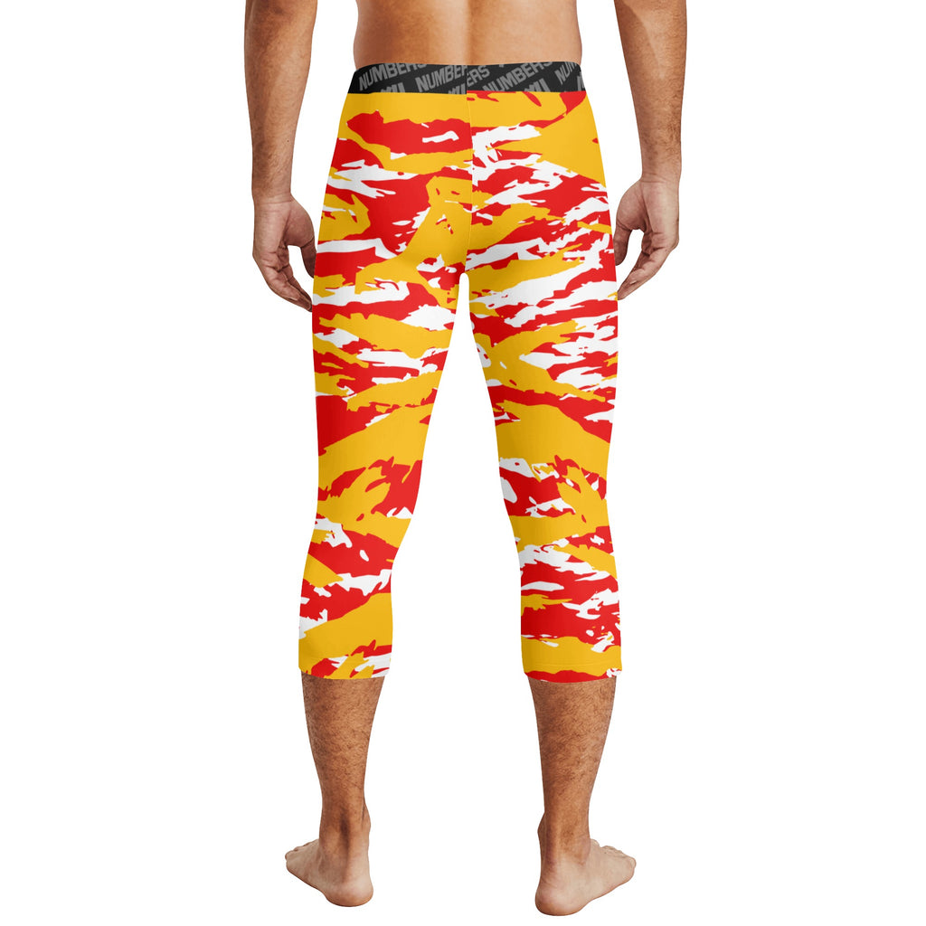 Athletic sports compression tights for youth and adult football, basketball, running, track, etc printed with predator red yellow white Kansas City Chiefs