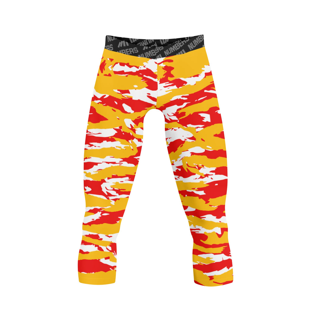 Athletic sports compression tights for youth and adult football, basketball, running, track, etc printed with predator red yellow white Kansas City Chiefs