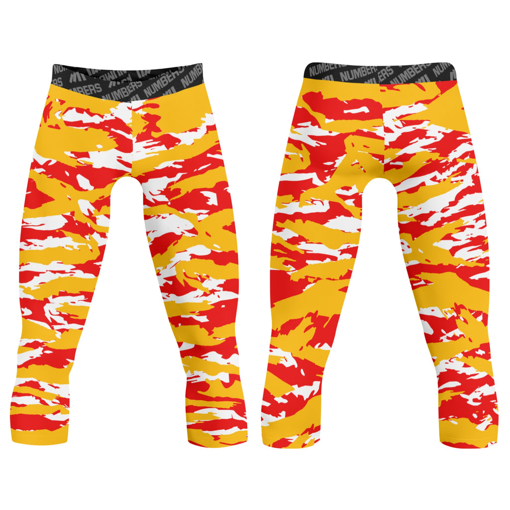 Athletic sports compression tights for youth and adult football, basketball, running, track, etc printed with predator red yellow white Kansas City Chiefs