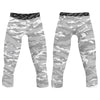 Athletic sports compression tights for youth and adult football, basketball, running, track, etc printed with predators gray and white