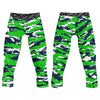 Athletic sports compression tights for youth and adult football, basketball, running, track, etc printed with predator green navy blue white Seattle Seahawks