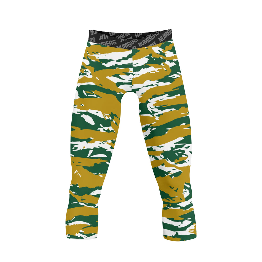 Athletic sports compression tights for youth and adult football, basketball, running, track, etc printed with predator green gold white Colorado State Rams