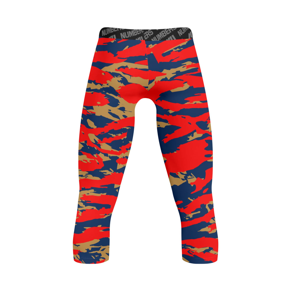 Athletic sports compression tights for youth and adult football, basketball, running, track, etc printed with predator red gold blue  New Orleans Pelicans