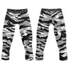 Athletic sports compression tights for youth and adult football, basketball, running, track, etc printed with predator black, gray, and white Las Vegas Raiders San Antonio Spurs