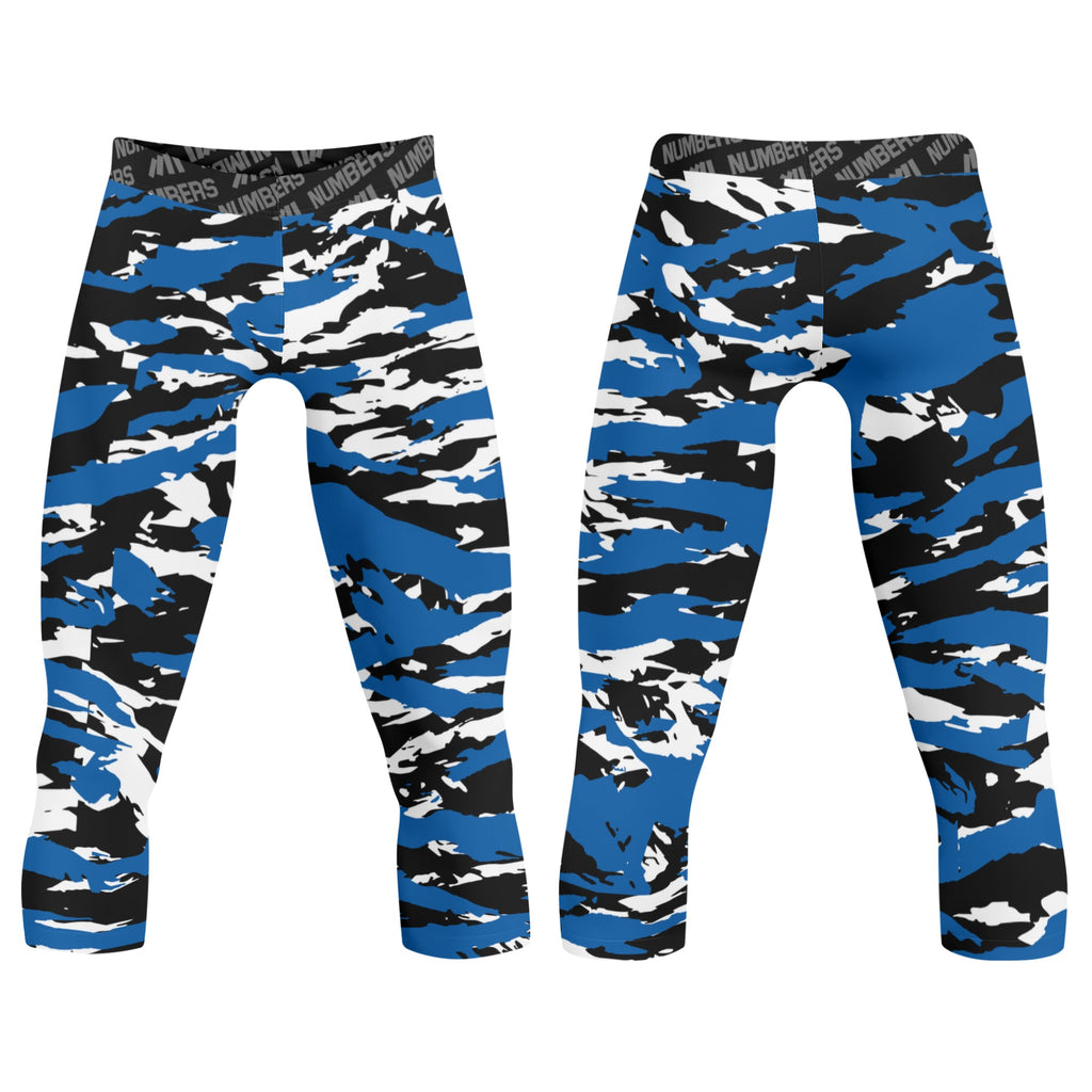 Athletic sports compression tights for youth and adult football, basketball, running, track, etc printed with predator blue black white Orlando Magic Dallas Mavericks