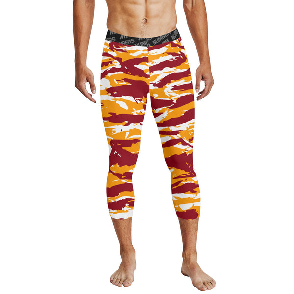 Athletic sports compression tights for youth and adult football, basketball, running, track, etc printed with predator maroon yellow white ASU Sun Devils USC Trojans  