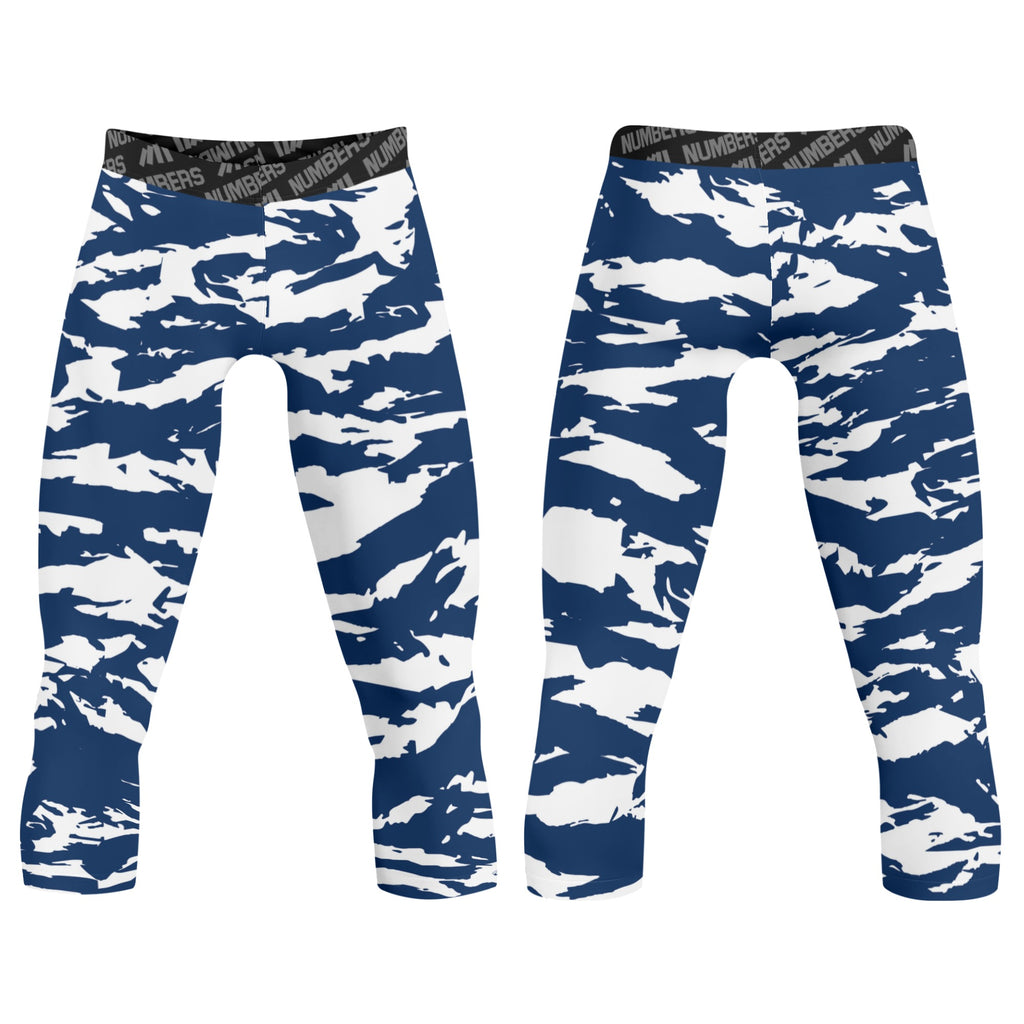 Athletic sports compression tights for youth and adult football, basketball, running, track, etc printed with predator navy blue white BYU Cougars Butler Bulldogs New York Yankees