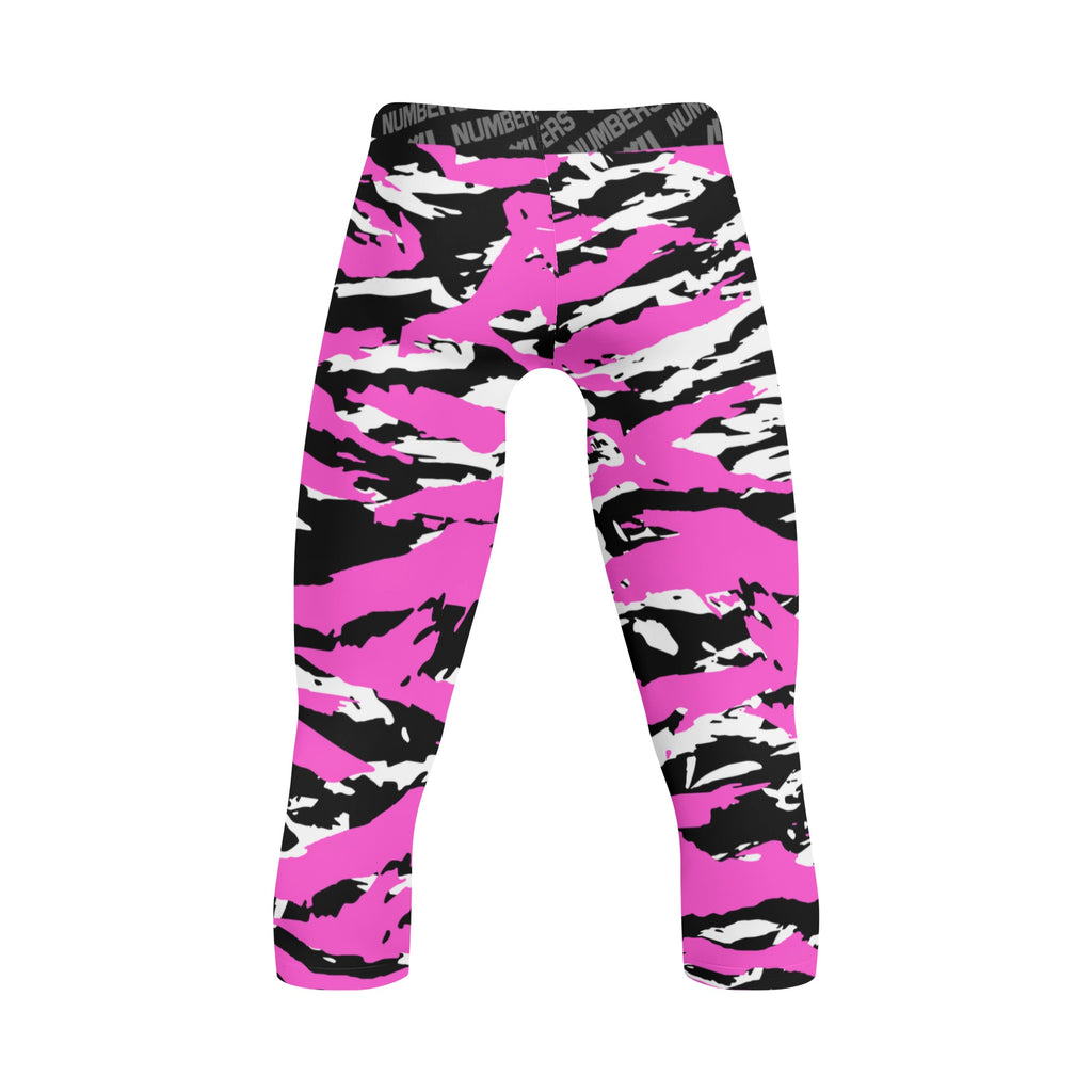 Athletic sports compression tights for youth and adult football, basketball, running, track, etc printed with predator pink white black