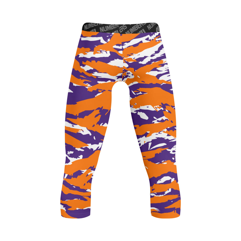 Athletic sports compression tights for youth and adult football, basketball, running, track, etc printed with predator orange purple white Phoenix Suns Clemson Tigers