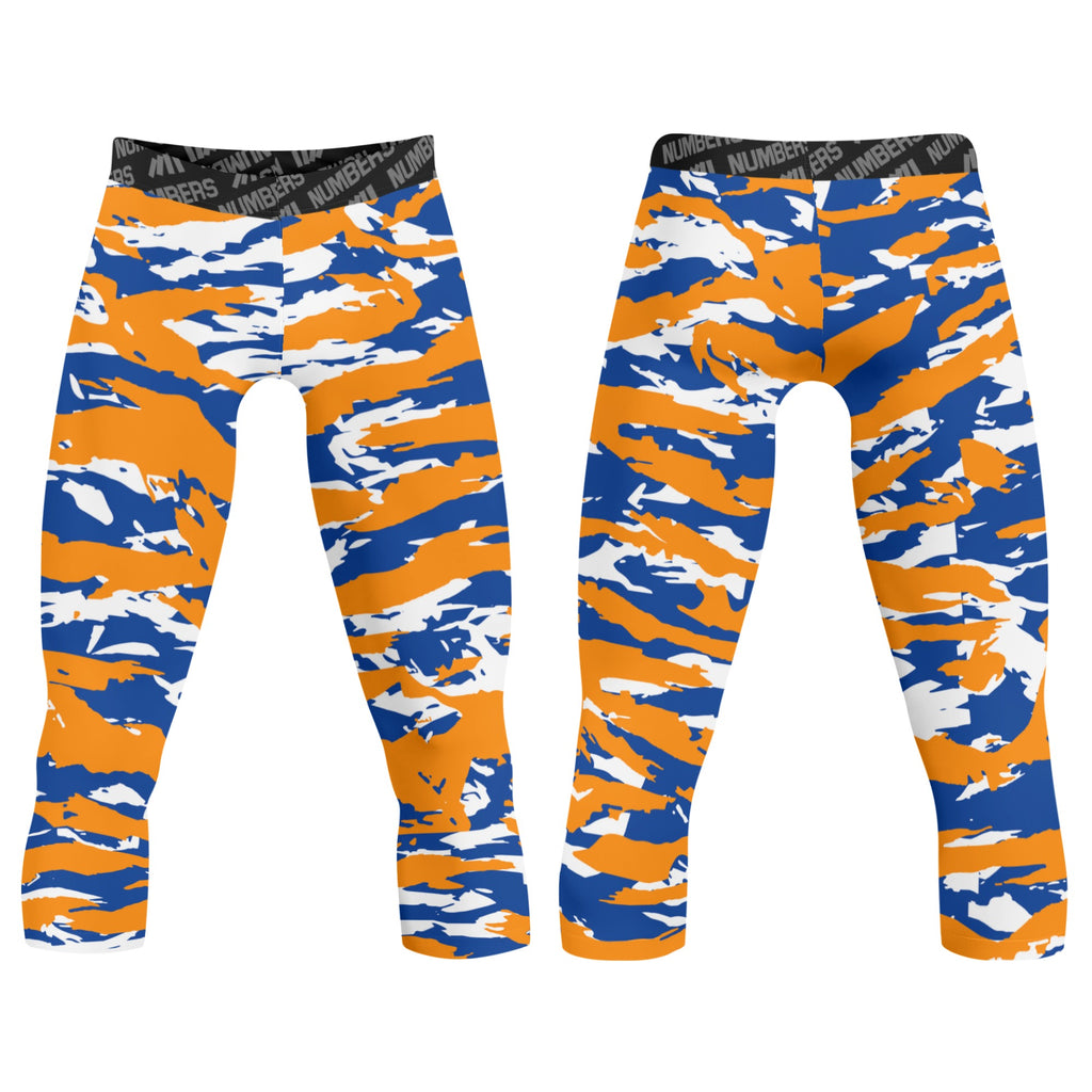 Athletic sports compression tights for youth and adult football, basketball, running, track, etc printed with orange blue white New York Mets Boise State Broncos
