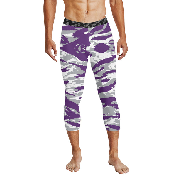 Athletic sports compression tights for youth and adult football, basketball, running, track, etc printed with predator purple gray white TCU Horned Frogs