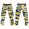 Athletic sports compression tights for youth and adult football, basketball, running, track, etc printed with predator navy blue yellow white Indiana Pacers Michigan Wolverines