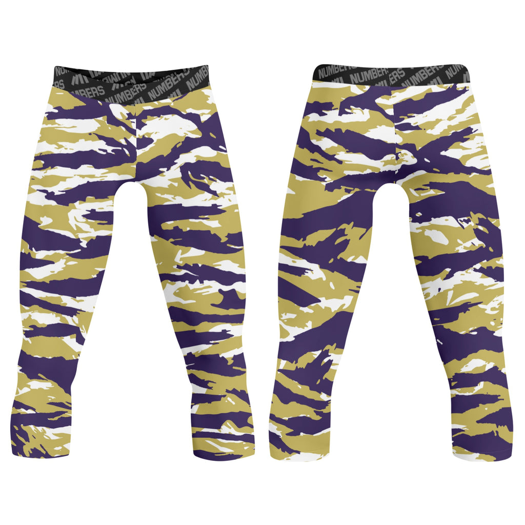 Athletic sports compression tights for youth and adult football, basketball, running, track, etc printed with predator purple gold white Washington Huskies