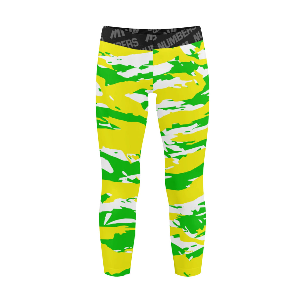 Athletic sports unisex kids youth compression tights for girls and boys flag football, tackle football, basketball, track, running, training, gym workout etc printed with predator neon green, neon yellow, and white Oregon Ducks