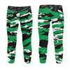 Athletic sports unisex kids youth compression tights for girls and boys flag football, tackle football, basketball, track, running, training, gym workout etc printed with predator green, black, and white Boston Celtics 