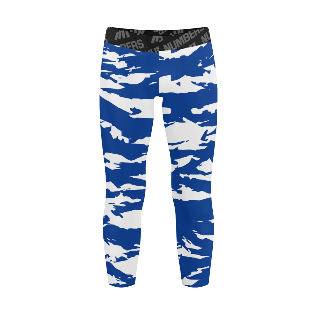 Athletic sports unisex kids youth compression tights for girls and boys flag football, tackle football, basketball, track, running, training, gym workout etc printed with predator blue and white Indianapolis Colts