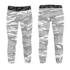 Athletic sports unisex kids youth compression tights for girls and boys flag football, tackle football, basketball, track, running, training, gym workout etc printed with predator gray and white colors.