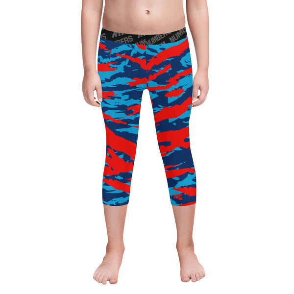 Athletic sports unisex kids youth compression tights for girls and boys flag football, tackle football, basketball, track, running, training, gym workout etc printed with predator red, navy blue, and baby blue Tennessee Titans Toronto Blue Jays