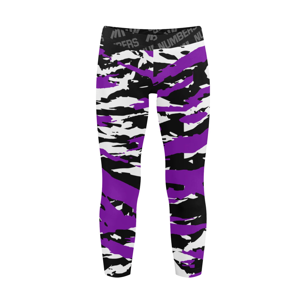 Athletic sports unisex kids youth compression tights for girls and boys flag football, tackle football, basketball, track, running, training, gym workout etc printed with predator purple, black, and white Colorado Rockies