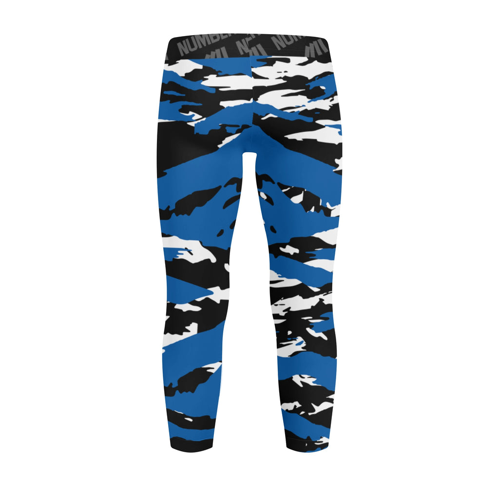 Athletic sports unisex kids youth compression tights for girls and boys flag football, tackle football, basketball, track, running, training, gym workout etc printed with predator blue, black, and white Orlando Magic