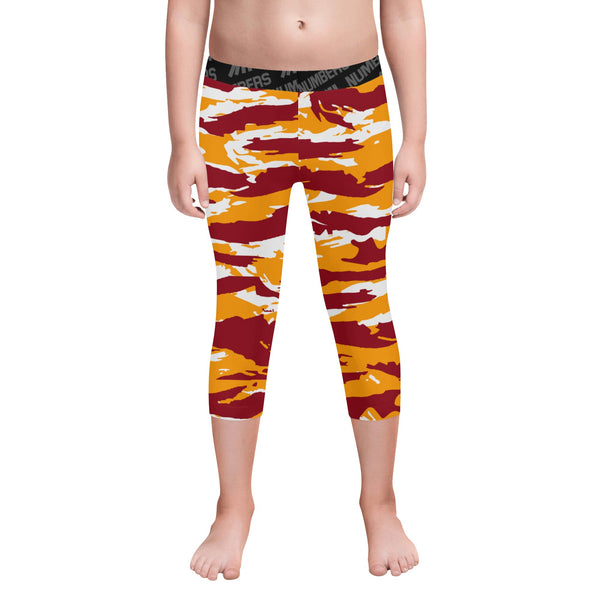 Athletic sports unisex kids youth compression tights for girls and  boys flag football, tackle football, basketball, track, running, training,  gym workout etc printed with predator  maroon, yellow, and white Arizona State Sun Devils USC Trojans Washington Commanders