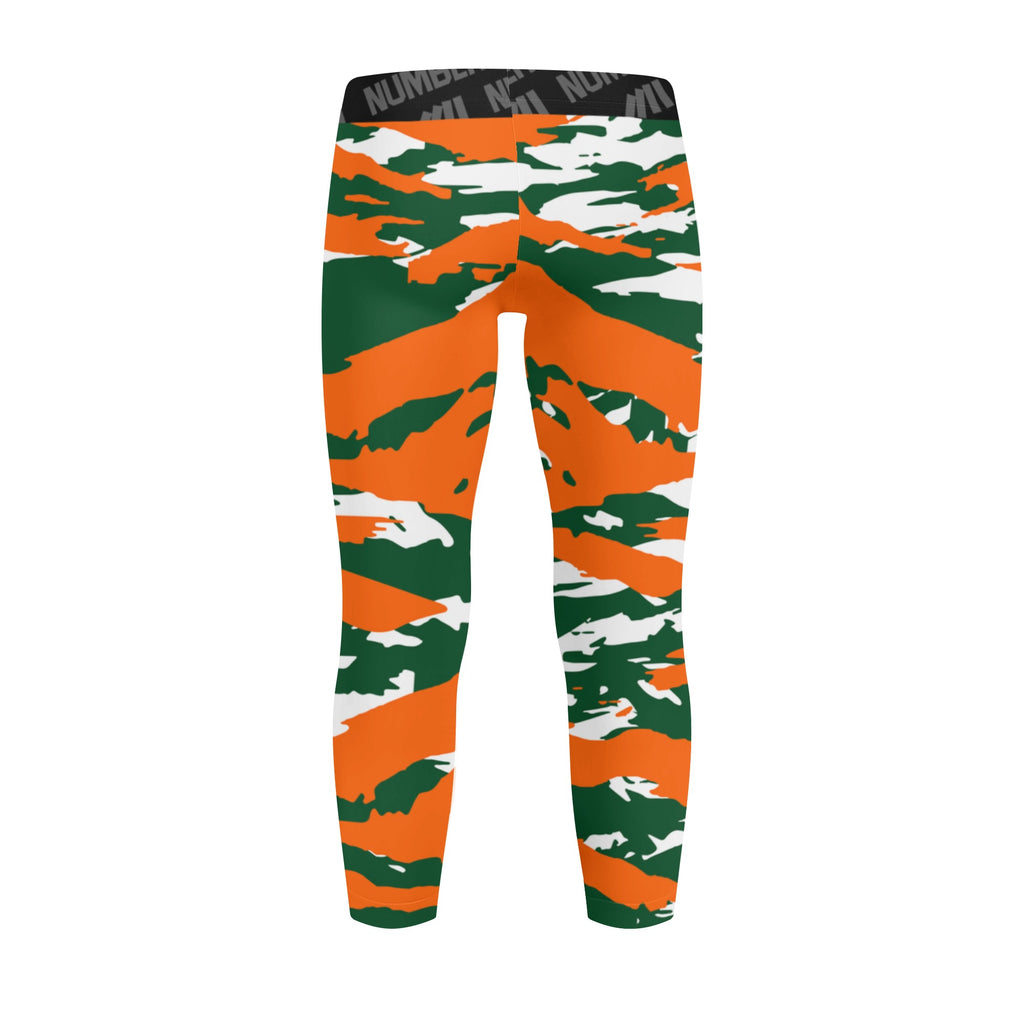 Athletic sports unisex kids youth compression tights for girls and  boys flag football, tackle football, basketball, track, running, training,  gym workout etc printed with predator green, orange, and white Miami Hurricanes