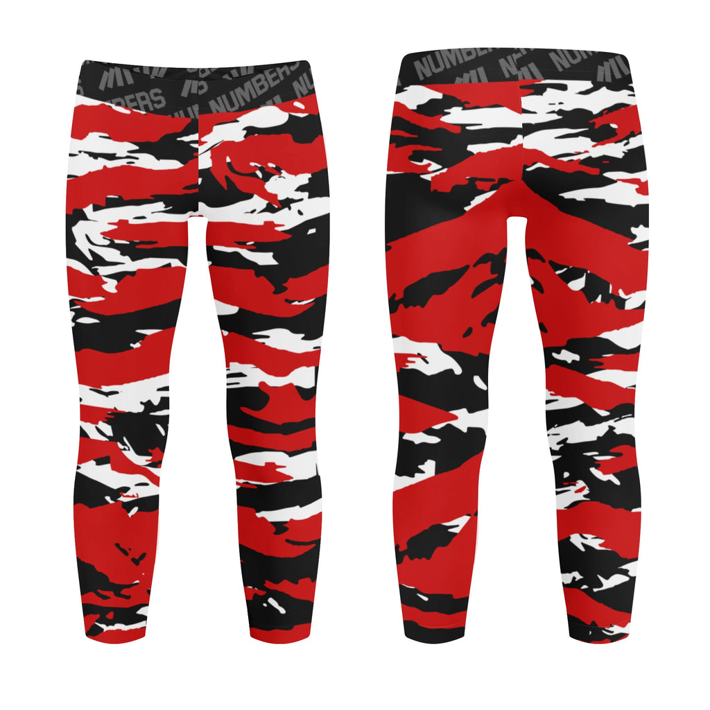 Athletic sports unisex kids youth compression tights for girls and boys flag football, tackle football, basketball, track, running, training, gym workout etc printed with predator red, black, and white Utah Utes Miami Heat Atlanta Falcons Chicago Bulls Portland Trailblazers Cincinnati Reds