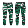Athletic sports unisex kids youth compression tights for girls and boys flag football, tackle football, basketball, track, running, training, gym workout etc printed with predator forest green, black, and white  New York Jets Philadelphia Eagles