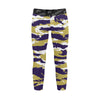 Athletic sports unisex kids youth compression tights for girls and boys flag football, tackle football, basketball, track, running, training, gym workout etc printed with predator purple, gold, and white Washington Huskies