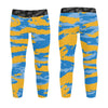 Athletic sports unisex kids youth compression tights for girls and boys flag football, tackle football, basketball, track, running, training, gym workout etc printed with predator baby blue, light blue, and yellow Los Angeles Chargers
