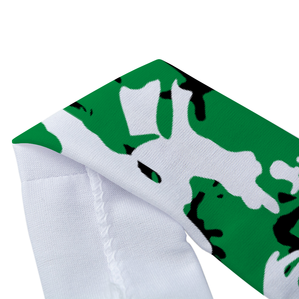 Athletic sports sweatband headband for youth and adult football, basketball, baseball, and softball printed with camo green, black, white