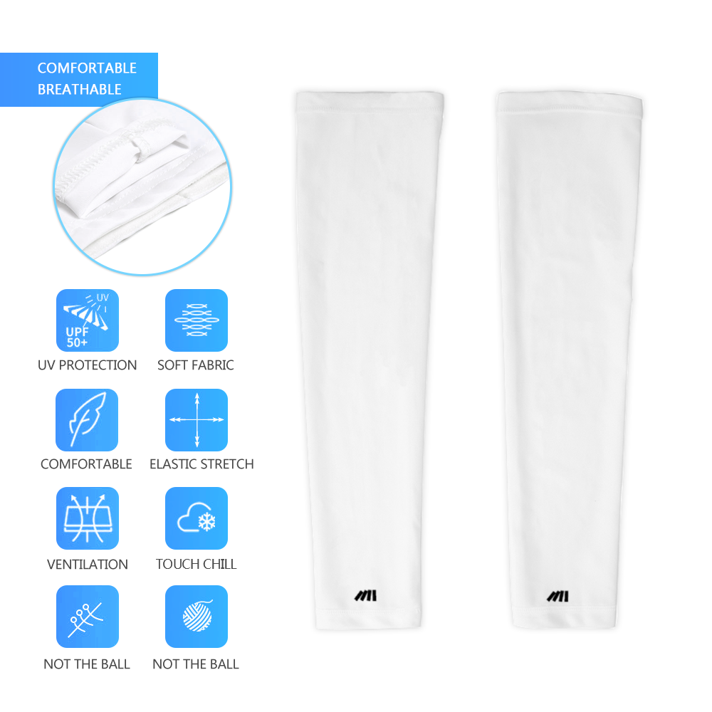 Athletic sports compression arm sleeve for youth and adult football, basketball, baseball, and softball printed in the color white