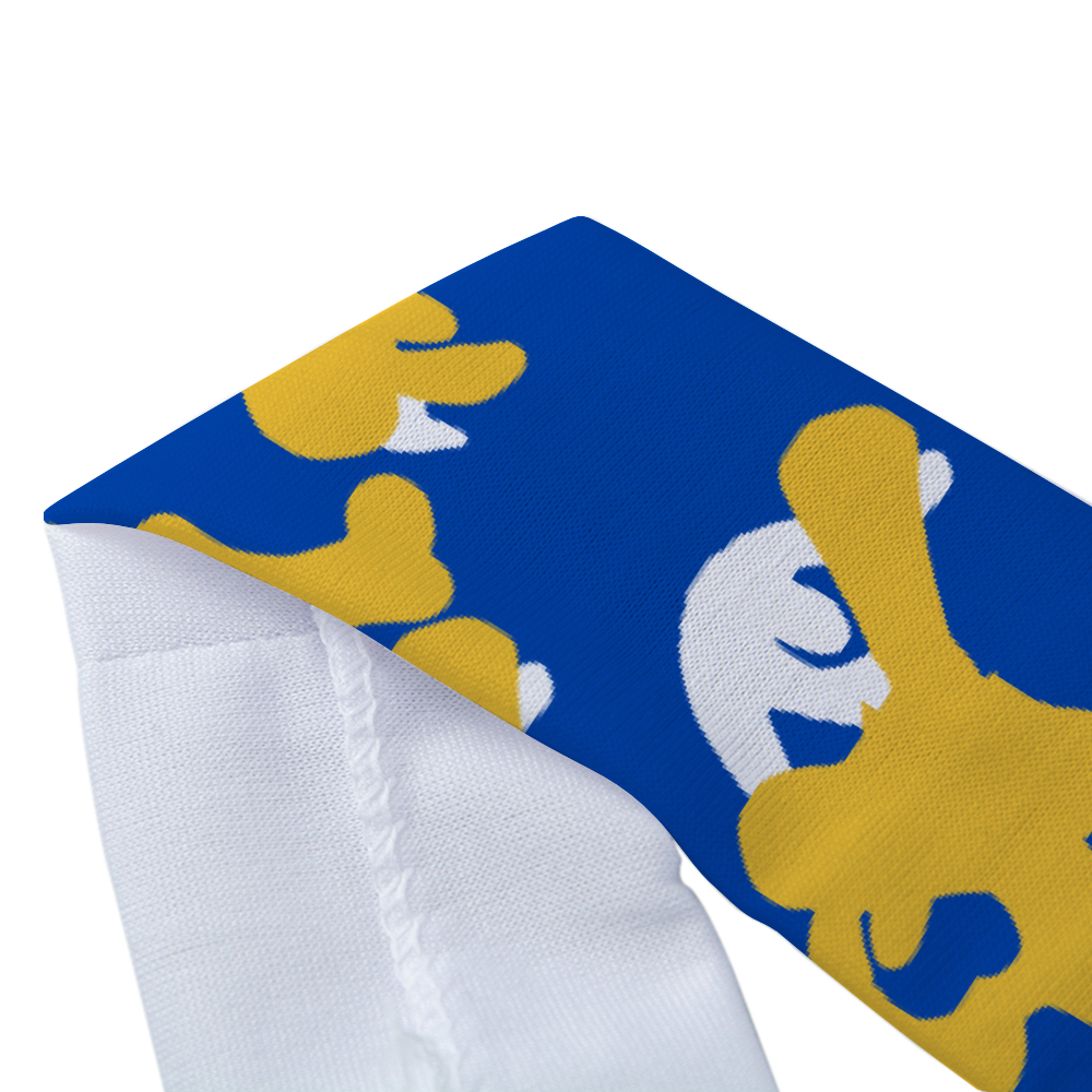 Athletic sports sweatband headband for youth and adult football, basketball, baseball, and softball printed with camo royal blue, yellow, and white