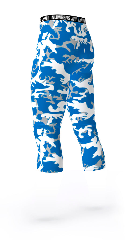 Back view of custom athletic team compression tights with Air Force Falcons colors- blue, white, gray