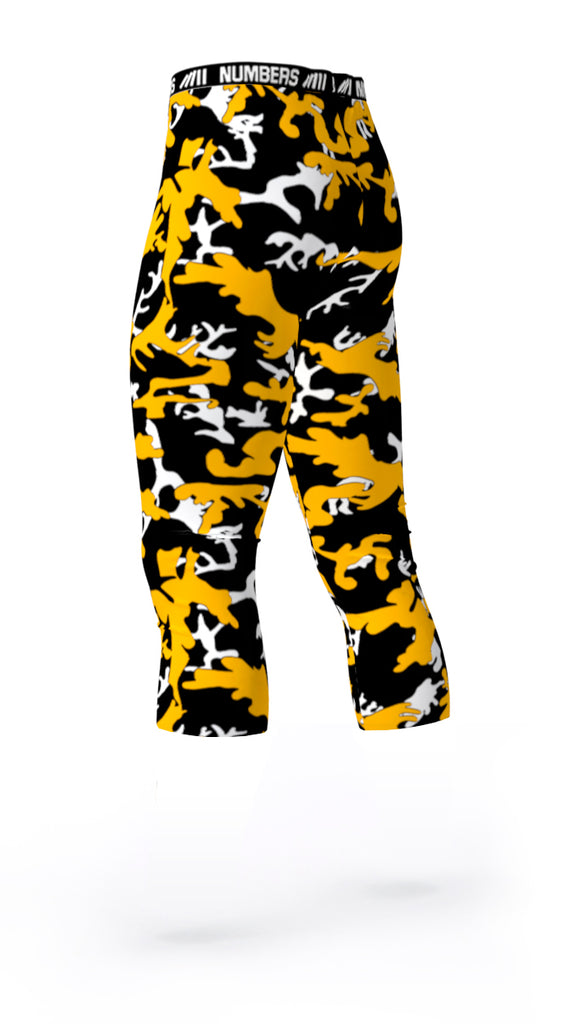 PITTSBURGH STEELERS COLORS ATHLETIC COMPRESSION TIGHTS FOR SPORTS TEAMS UNIFORMS; YELLOW, BLACK, WHITE