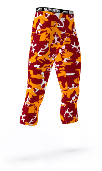 Front view- Custom athletic team compression tights with ARIZONA STATE SUN DEVILS team colors- maroon, white, yellow