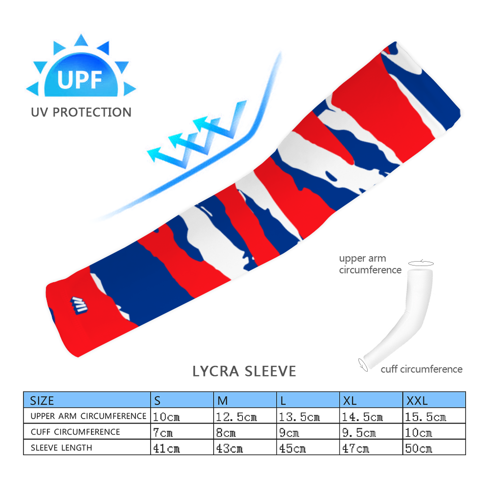 Athletic sports compression arm sleeve for youth and adult football, basketball, baseball, and softball printed with red, white, and blue colors Los Angeles Clippers.
