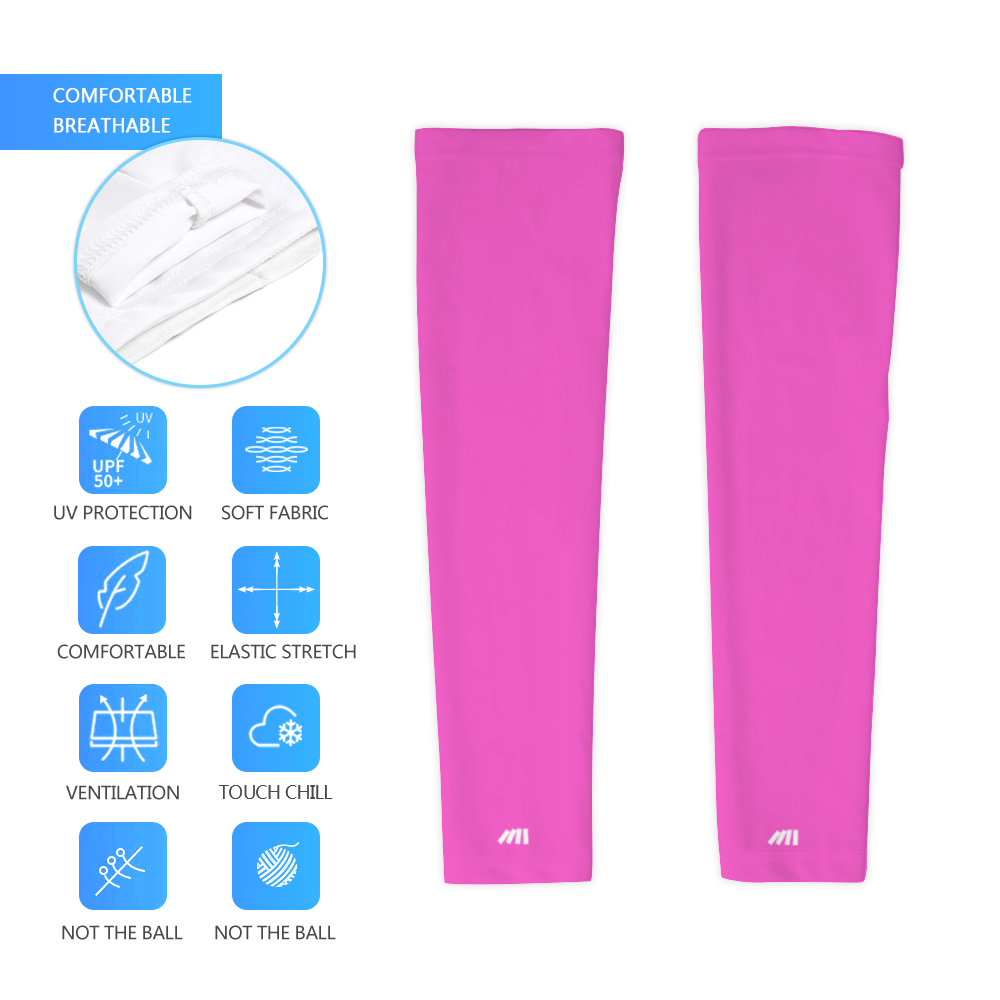 Athletic sports compression arm sleeve for youth and adult football, basketball, baseball, and softball printed in the color pink