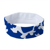 Athletic sports sweatband headband for youth and adult football, basketball, baseball, and softball printed with camo blue and white