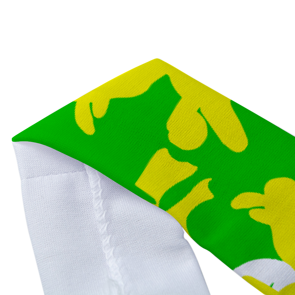 Athletic sports sweatband headband for youth and adult football, basketball, baseball, and softball printed with camo neon green, yellow, white