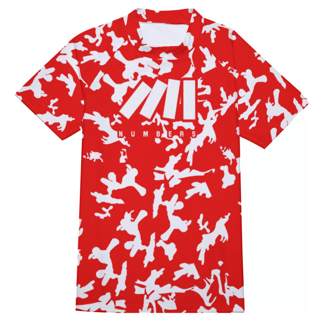 Athletic sports compression shirt for youth and adult football, basketball, baseball, cycling, softball etc printed with camouflage red and white colors