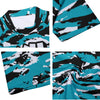 Athletic sports compression arm sleeve for youth and adult football, basketball, baseball, and softball printed with turquoise, black, and white colors Florida Marlins. 