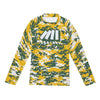 Athletic sports compression shirt for youth and adult football, basketball, baseball, cycling, softball etc printed with camouflage yellow, green, white Green Bay Packers colors