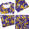 Athletic sports compression shirt for youth and adult football, basketball, baseball, cycling, softball etc printed with camouflage purple, yellow, white colors