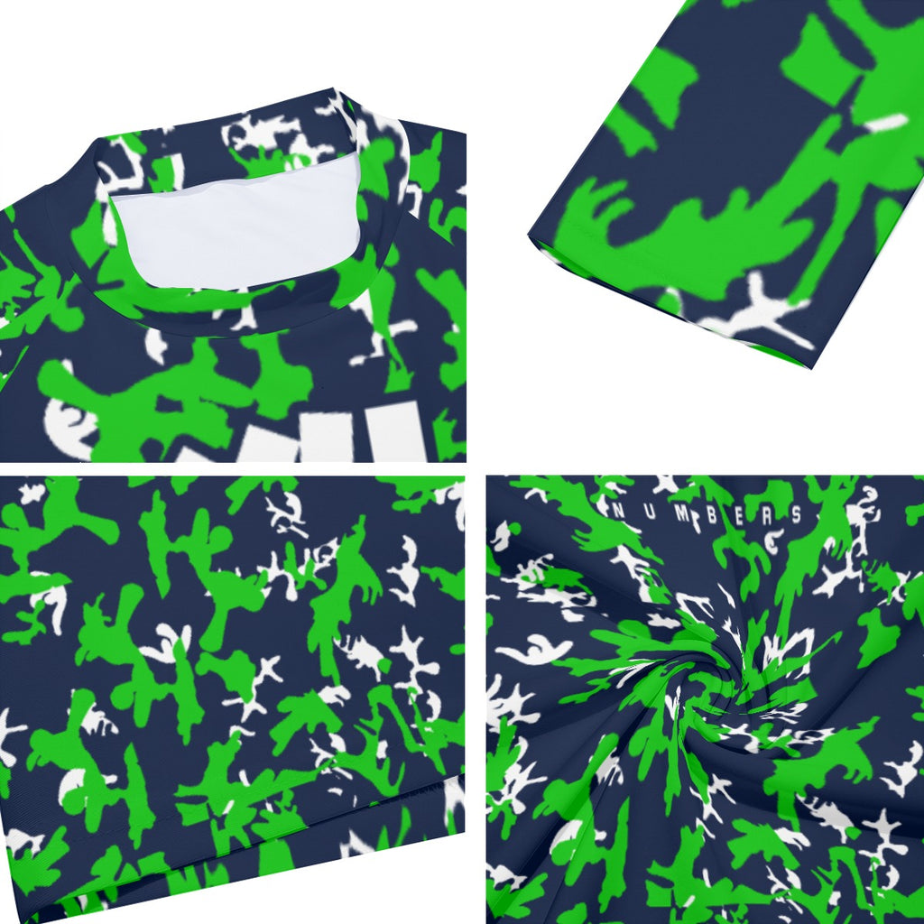 Athletic sports compression shirt for youth and adult football, basketball, baseball, cycling, softball etc printed with camouflage blue and green colors